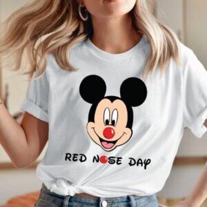 Cartoon Mouse Red Nose Charity T-shirt - Funny White Graphic Tee